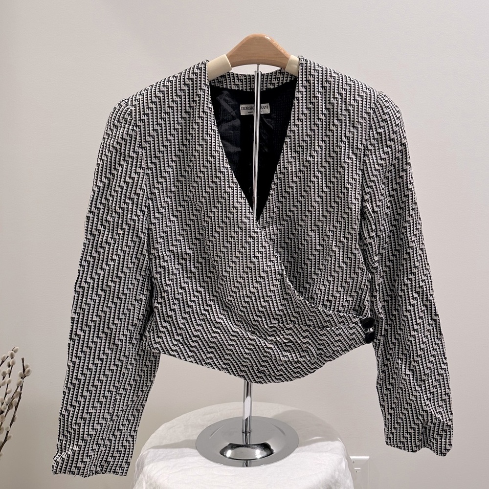 Giorgio Armani Vintage Black & White Woven Wrap Jacket